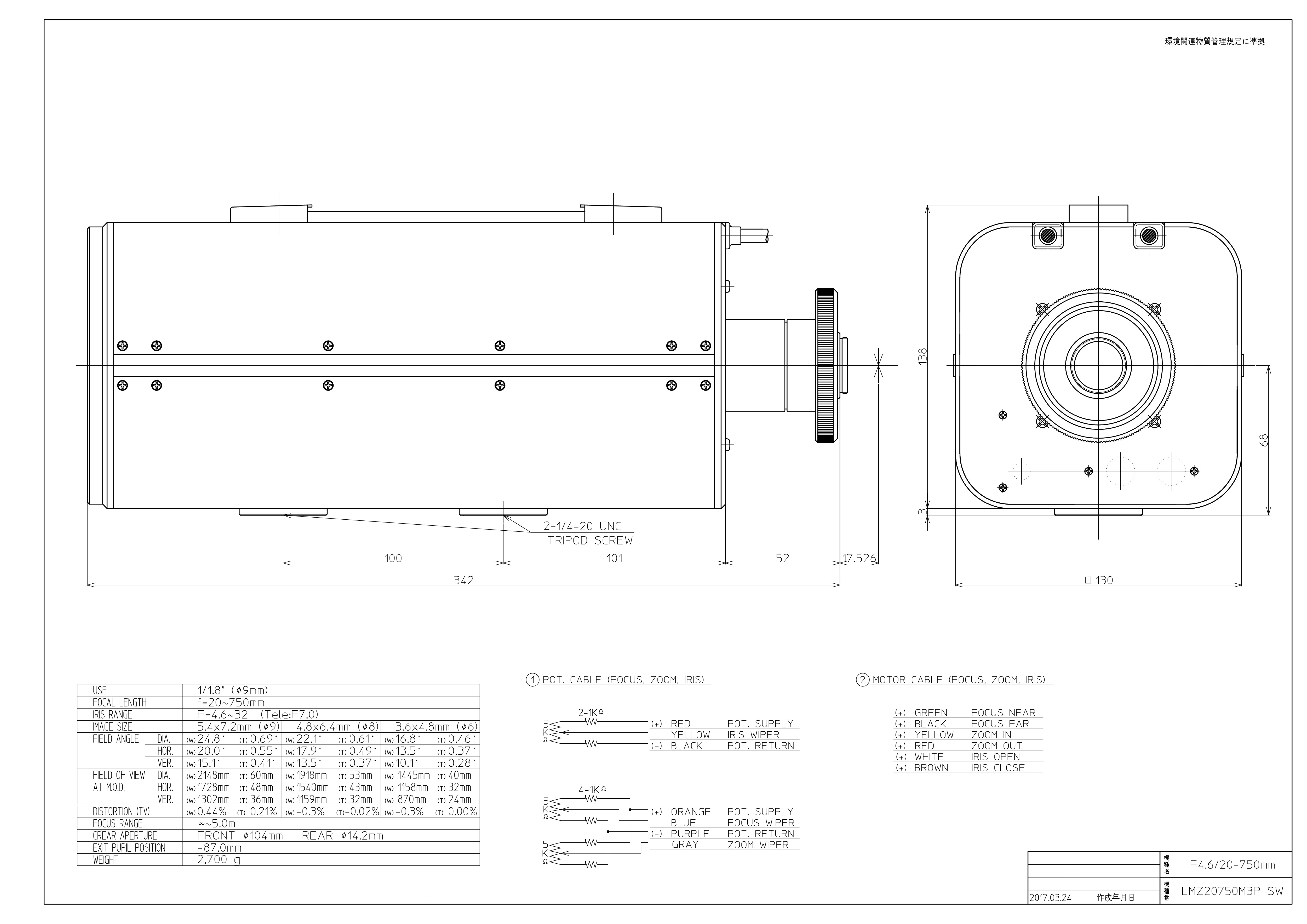 科瓦短波紅外鏡頭LMZ20750M3P-SW參數(shù)表 圖片關(guān)鍵詞